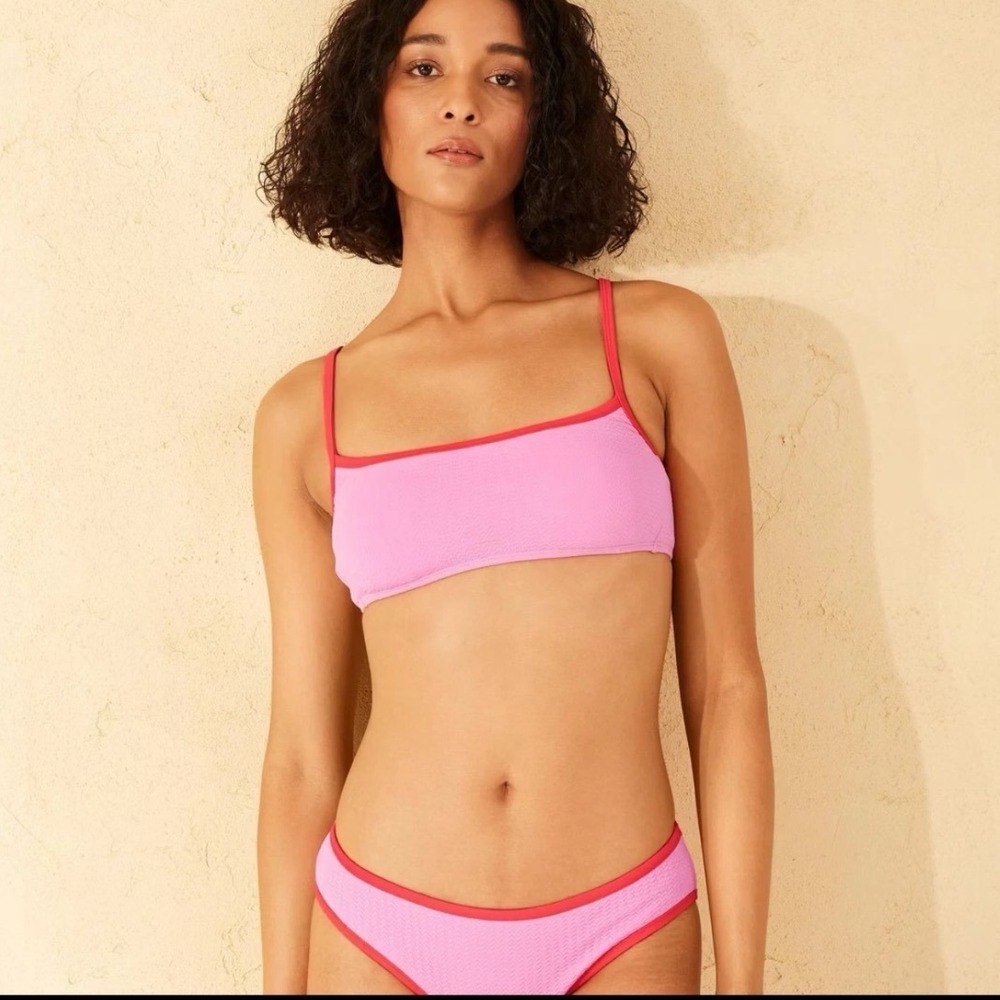 Wild Fable Pink Textured Chevron Bikini Set Bralette Low Rise Bottoms XL NWT